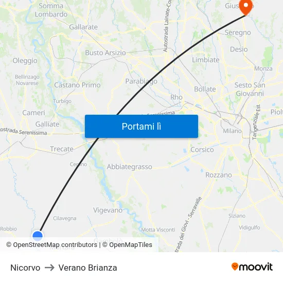 Nicorvo to Verano Brianza map