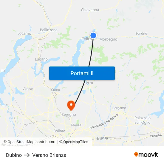 Dubino to Verano Brianza map