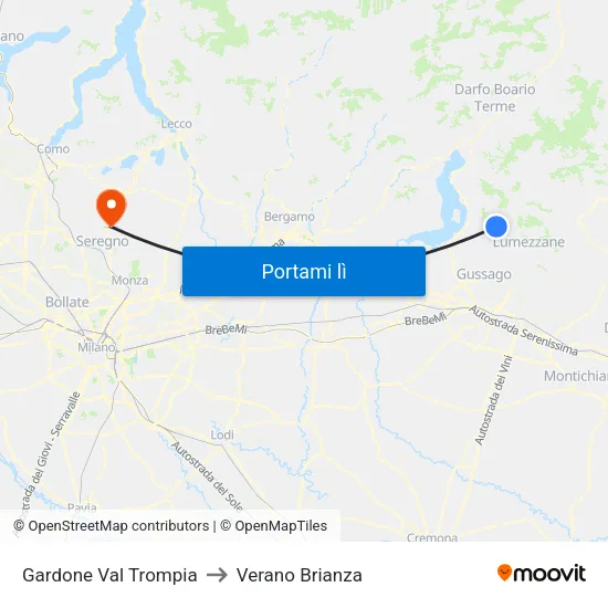 Gardone Val Trompia to Verano Brianza map