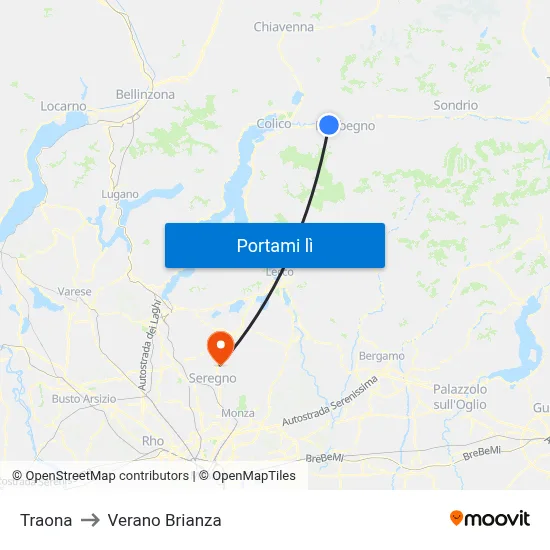 Traona to Verano Brianza map