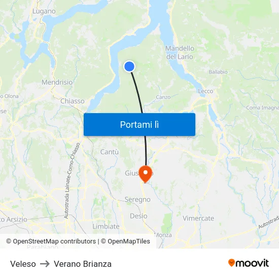 Veleso to Verano Brianza map