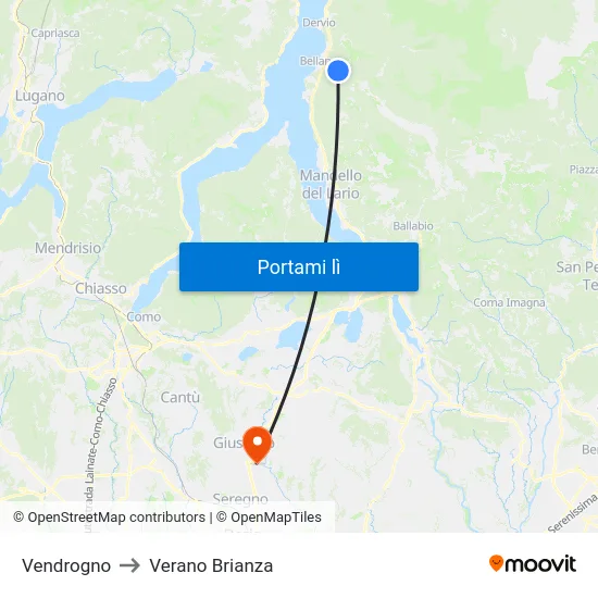 Vendrogno to Verano Brianza map