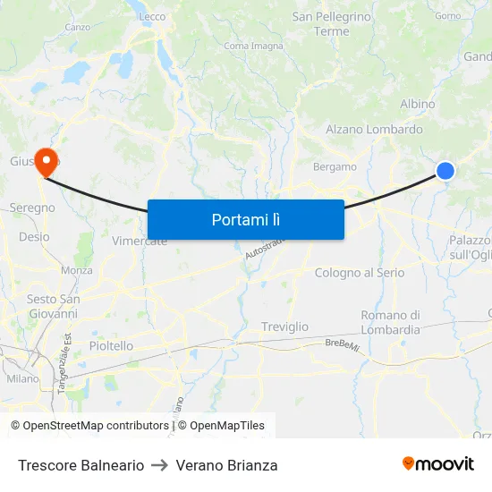 Trescore Balneario to Verano Brianza map