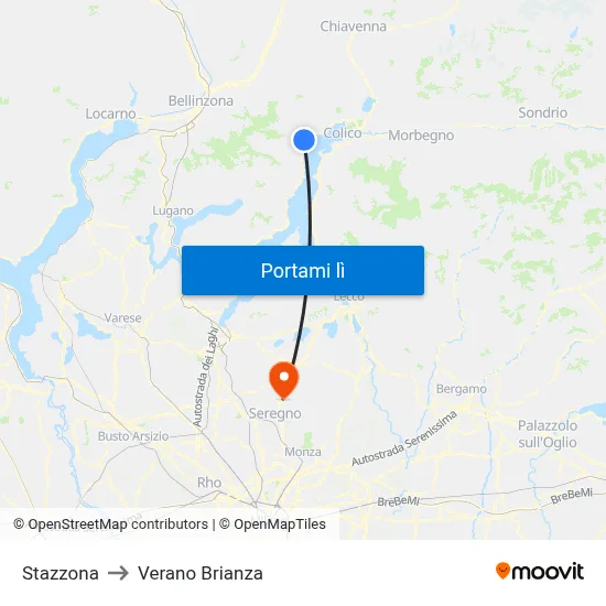 Stazzona to Verano Brianza map
