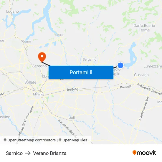 Sarnico to Verano Brianza map