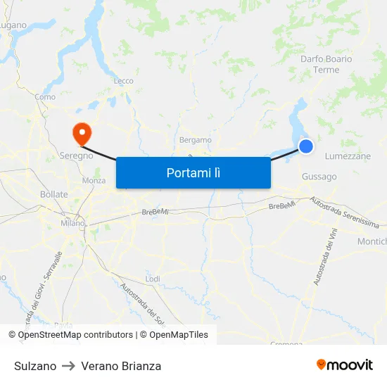 Sulzano to Verano Brianza map