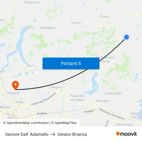 Saviore Dell' Adamello to Verano Brianza map
