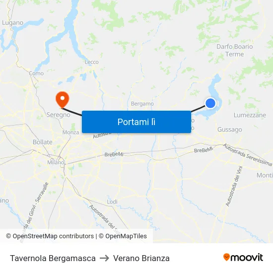 Tavernola Bergamasca to Verano Brianza map