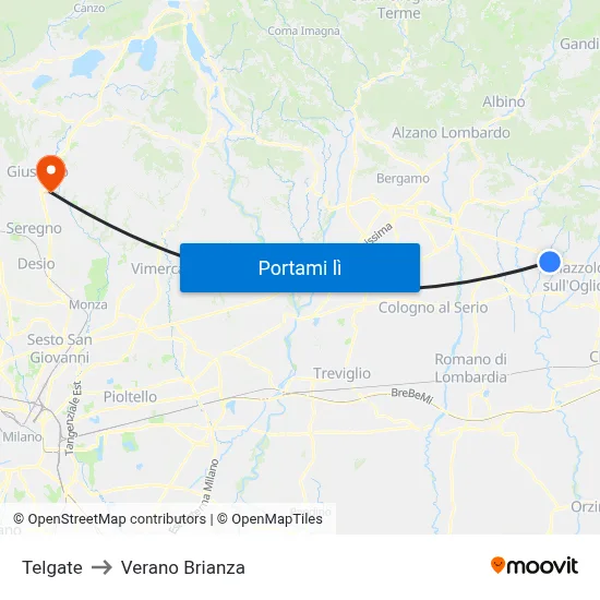 Telgate to Verano Brianza map
