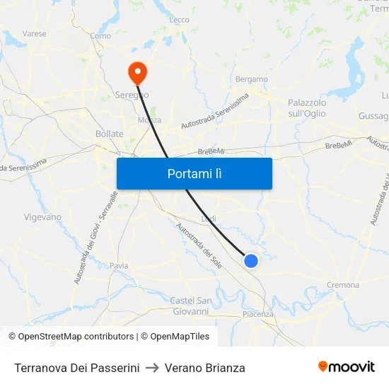 Terranova Dei Passerini to Verano Brianza map