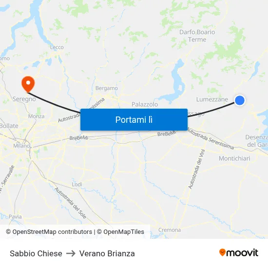 Sabbio Chiese to Verano Brianza map