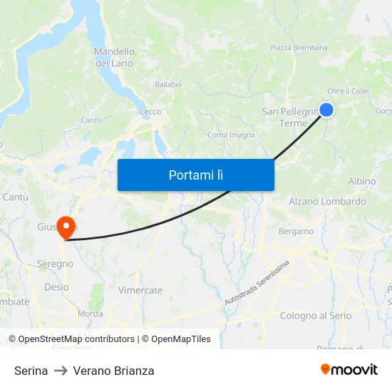 Serina to Verano Brianza map