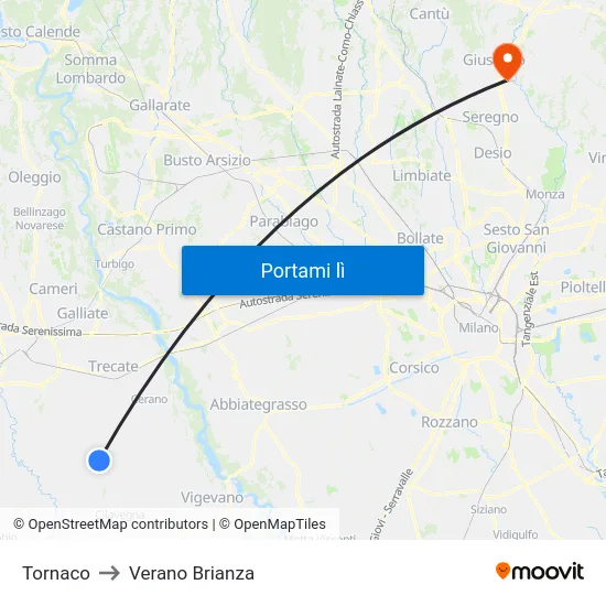 Tornaco to Verano Brianza map