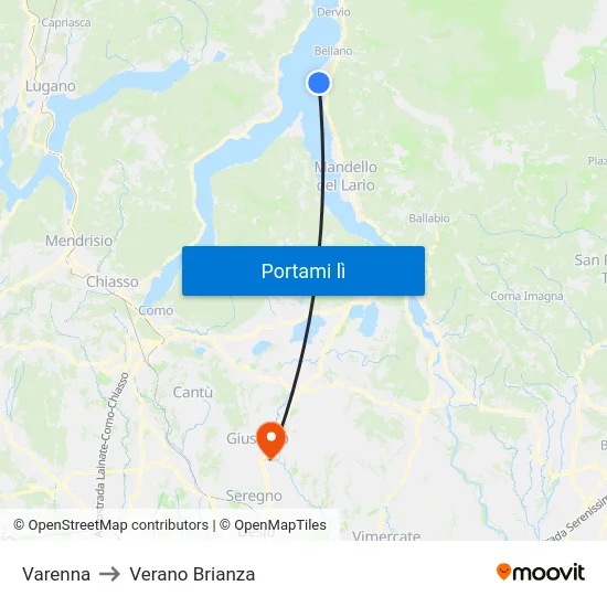 Varenna to Verano Brianza map