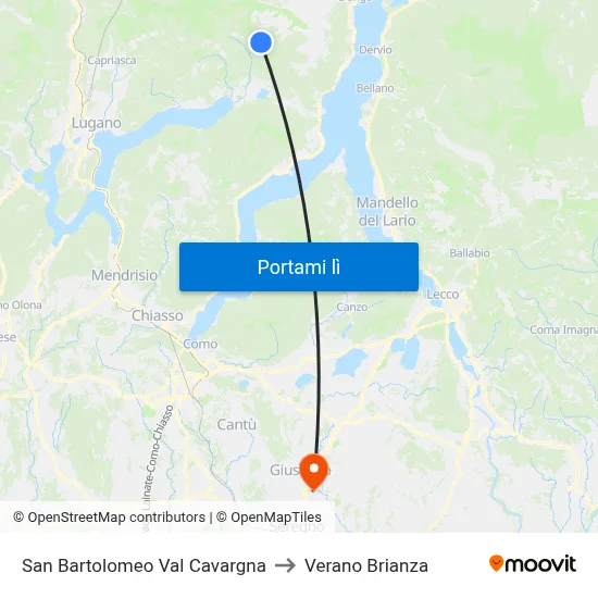 San Bartolomeo Val Cavargna to Verano Brianza map