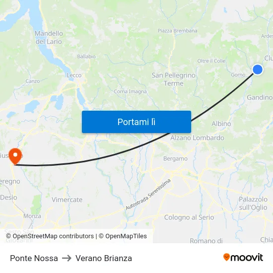 Ponte Nossa to Verano Brianza map