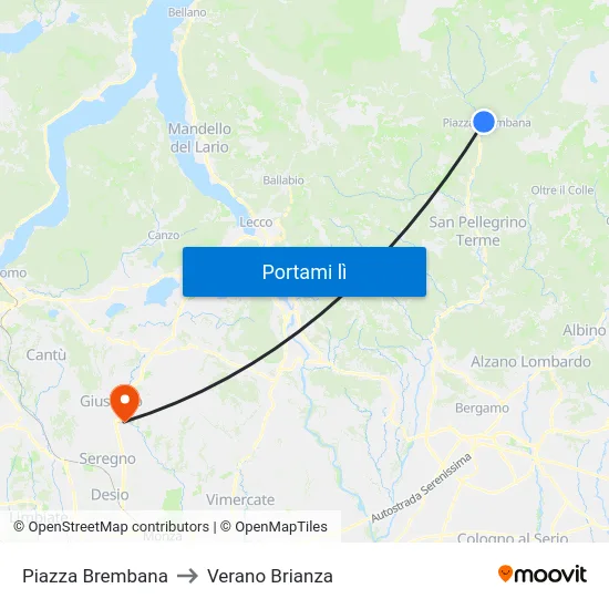 Piazza Brembana to Verano Brianza map