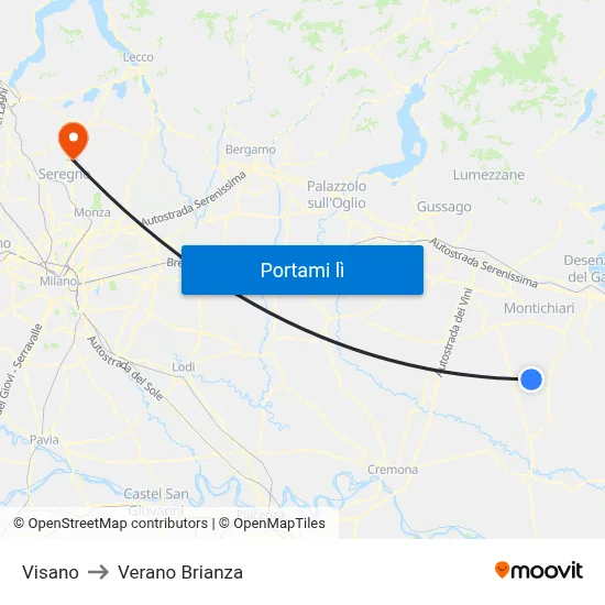 Visano to Verano Brianza map