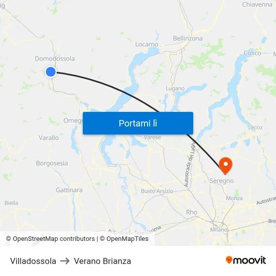 Villadossola to Verano Brianza map