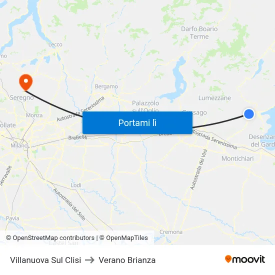 Villanuova Sul Clisi to Verano Brianza map
