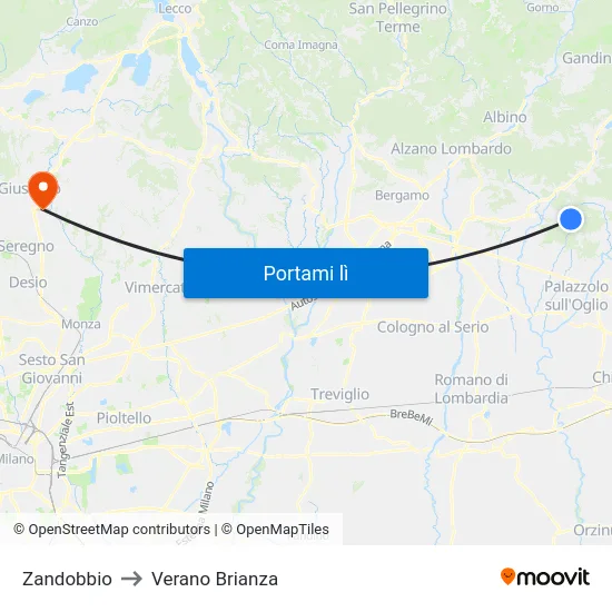 Zandobbio to Verano Brianza map