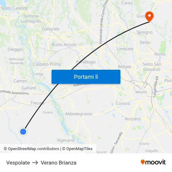 Vespolate to Verano Brianza map