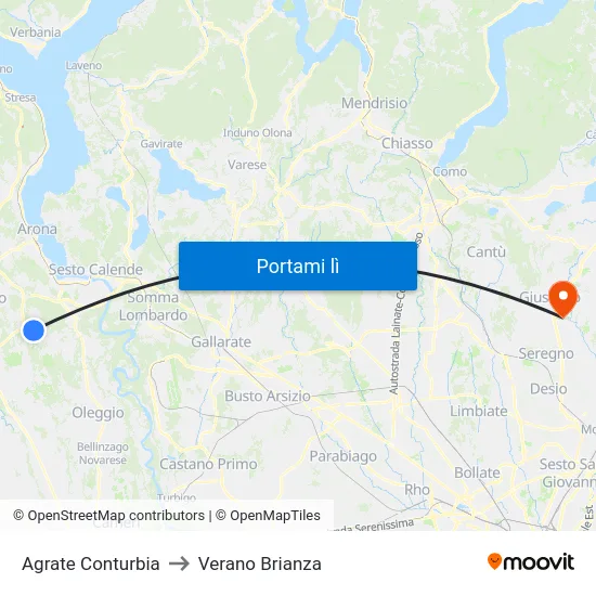 Agrate Conturbia to Verano Brianza map