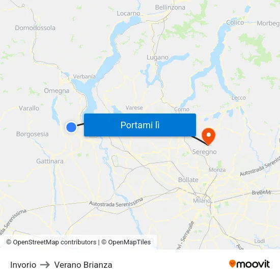 Invorio to Verano Brianza map