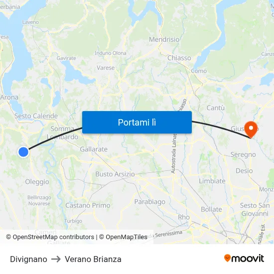 Divignano to Verano Brianza map