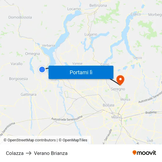 Colazza to Verano Brianza map