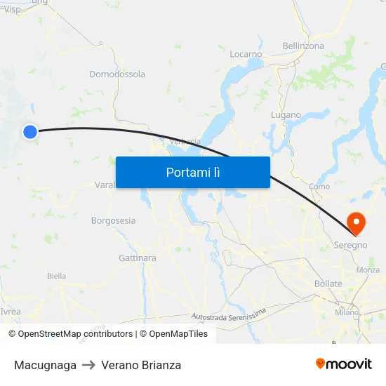 Macugnaga to Verano Brianza map