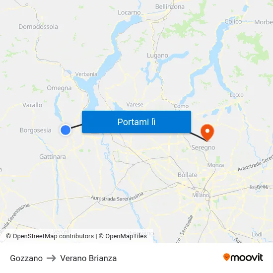 Gozzano to Verano Brianza map