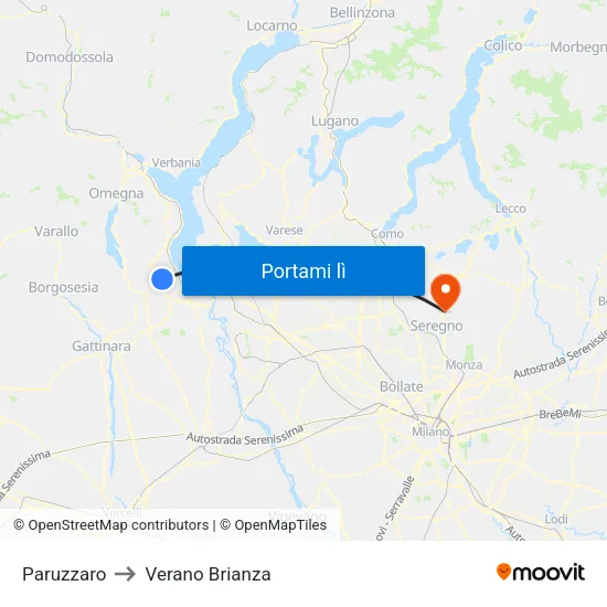 Paruzzaro to Verano Brianza map