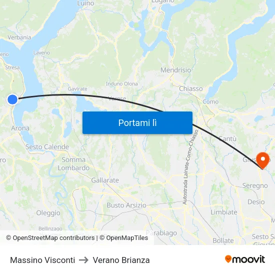 Massino Visconti to Verano Brianza map