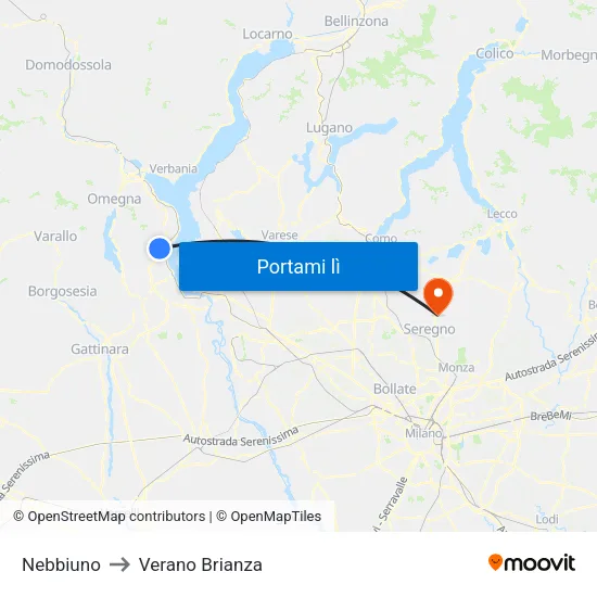 Nebbiuno to Verano Brianza map