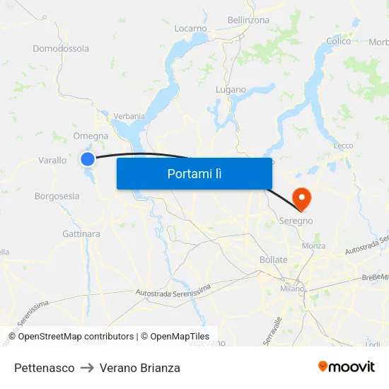 Pettenasco to Verano Brianza map