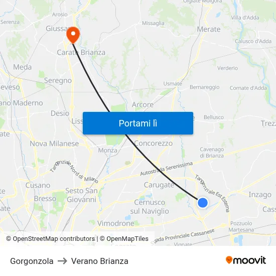 Gorgonzola to Verano Brianza map