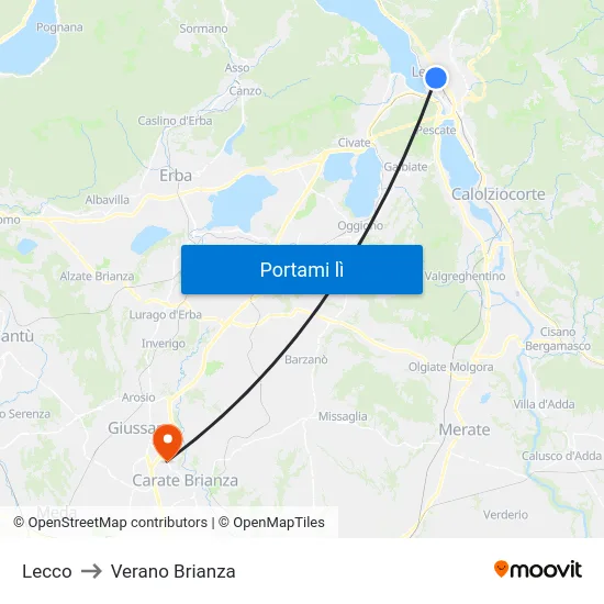 Lecco to Verano Brianza map