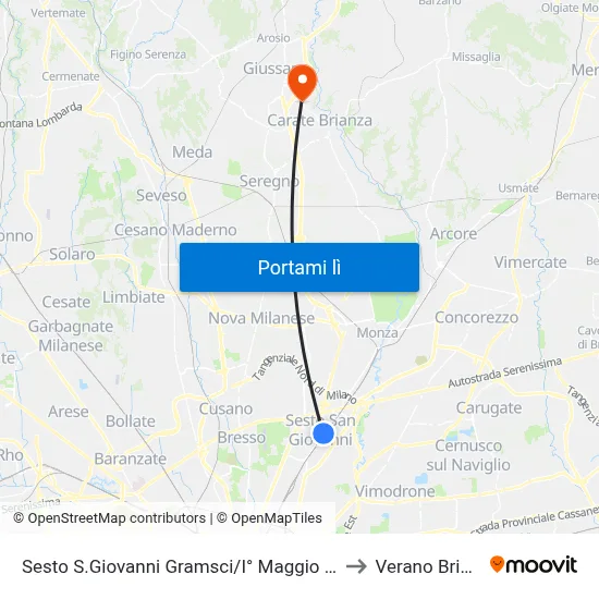 Sesto S.Giovanni Gramsci/I° Maggio (Fs/M1) to Verano Brianza map