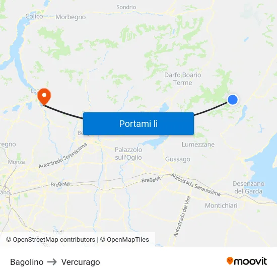Bagolino to Vercurago map