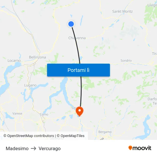 Madesimo to Vercurago map