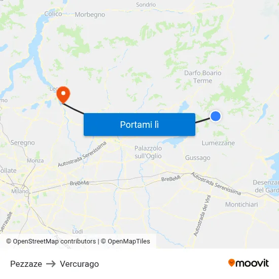 Pezzaze to Vercurago map