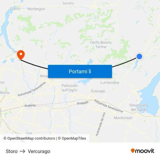 Storo to Vercurago map