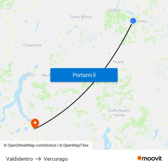 Valdidentro to Vercurago map