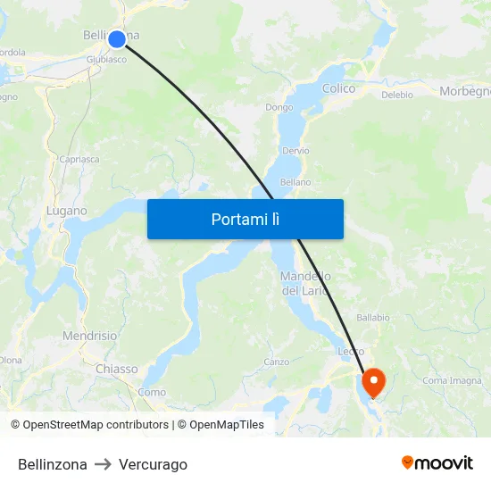 Bellinzona to Vercurago map