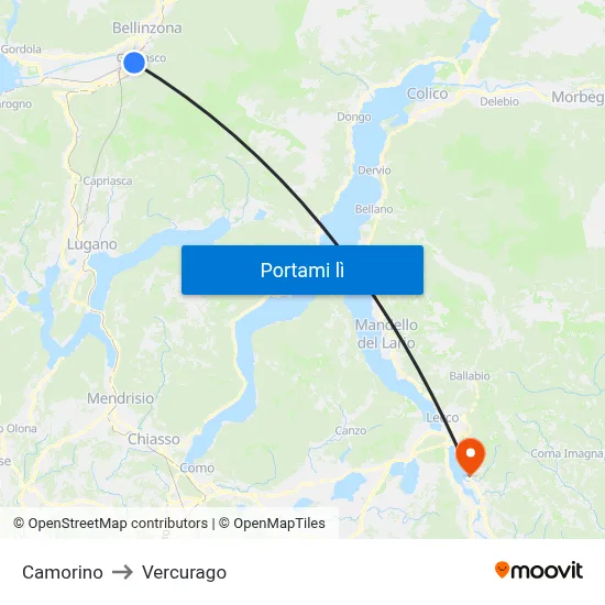 Camorino to Vercurago map