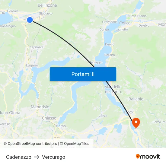 Cadenazzo to Vercurago map