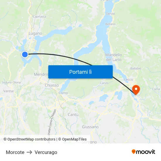 Morcote to Vercurago map