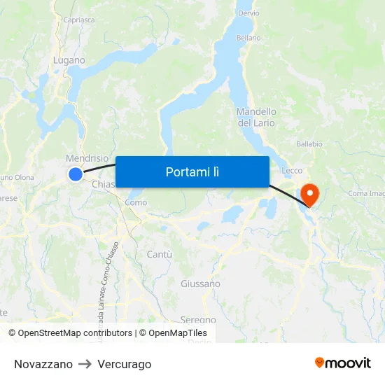 Novazzano to Vercurago map