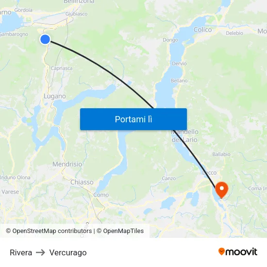 Rivera to Vercurago map